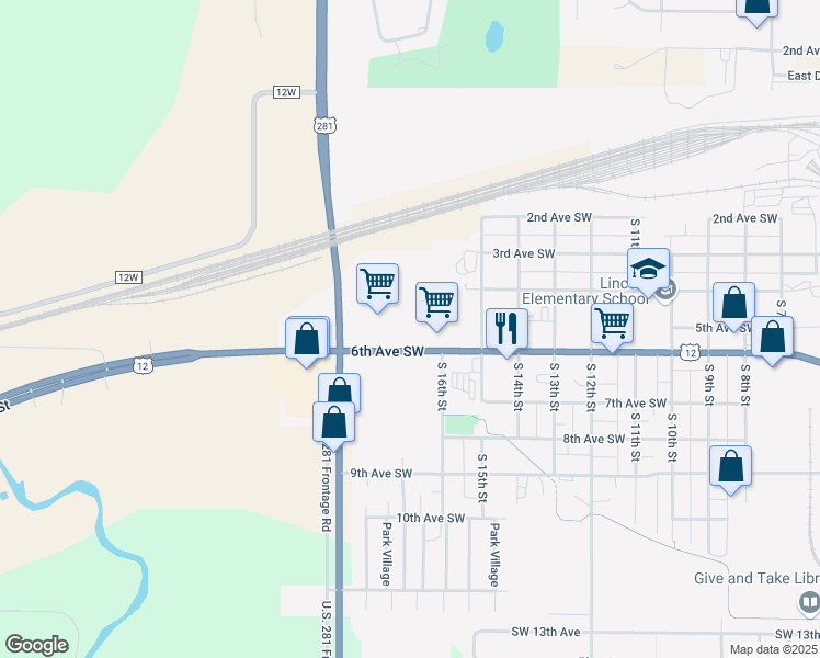 map of restaurants, bars, coffee shops, grocery stores, and more near 1674 6th Avenue Southwest in Aberdeen