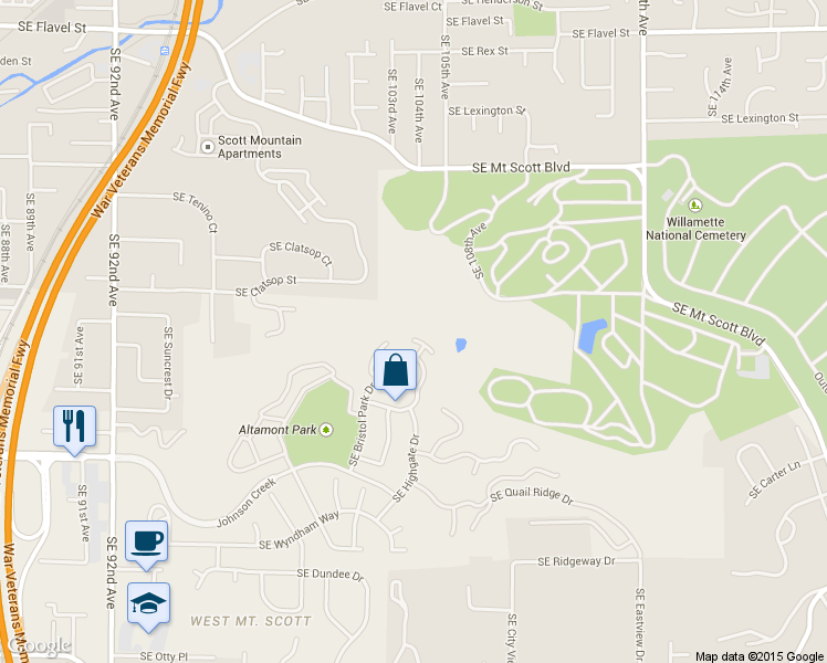 map of restaurants, bars, coffee shops, grocery stores, and more near 10201 Southeast Bristol Lane in Happy Valley