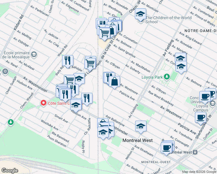 map of restaurants, bars, coffee shops, grocery stores, and more near 5322 Avenue Patricia in Montréal