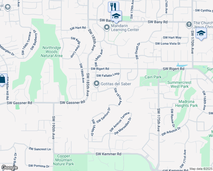map of restaurants, bars, coffee shops, grocery stores, and more near 8235 Southwest 182nd Place in Beaverton