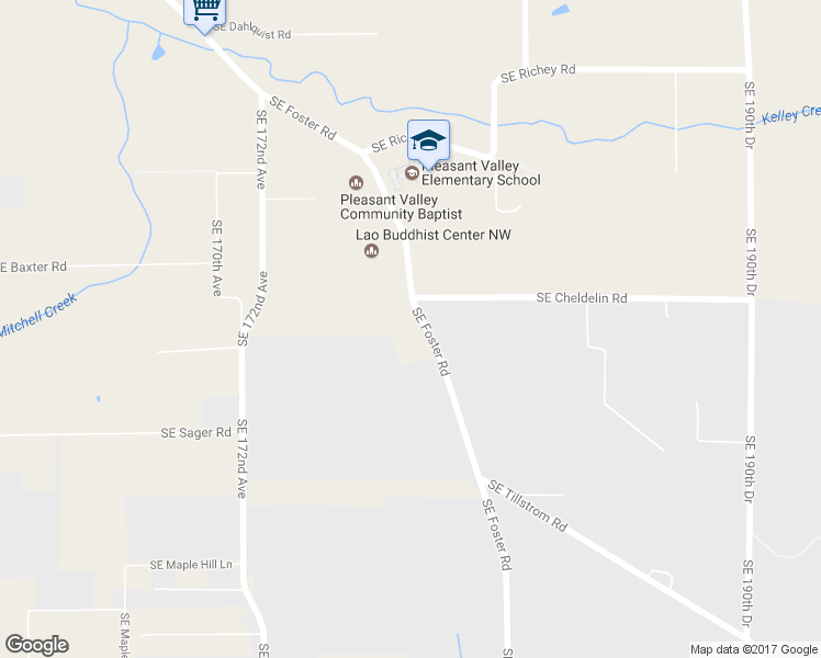 map of restaurants, bars, coffee shops, grocery stores, and more near 17800 Southeast Foster Road in Damascus