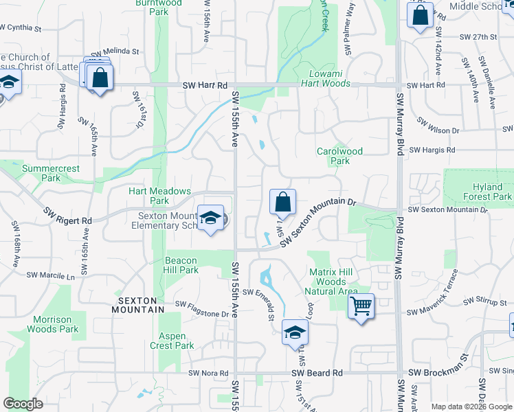 map of restaurants, bars, coffee shops, grocery stores, and more near 8235 Southwest 154th Avenue in Beaverton