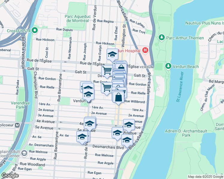 map of restaurants, bars, coffee shops, grocery stores, and more near 315 Rue Rielle in Montréal