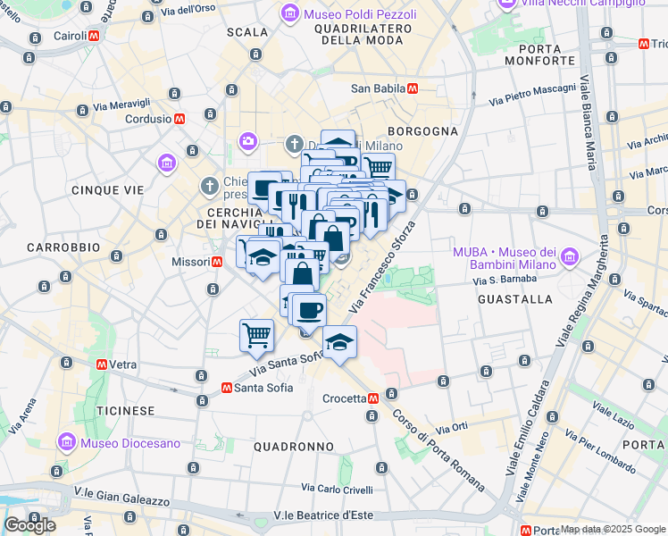 map of restaurants, bars, coffee shops, grocery stores, and more near 1 Largo Francesco Richini in Milan