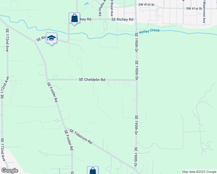 map of restaurants, bars, coffee shops, grocery stores, and more near 18728 Southeast Cheldelin Road in Damascus