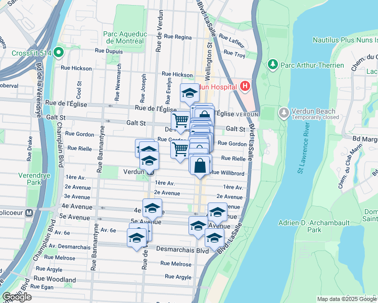 map of restaurants, bars, coffee shops, grocery stores, and more near in Montreal