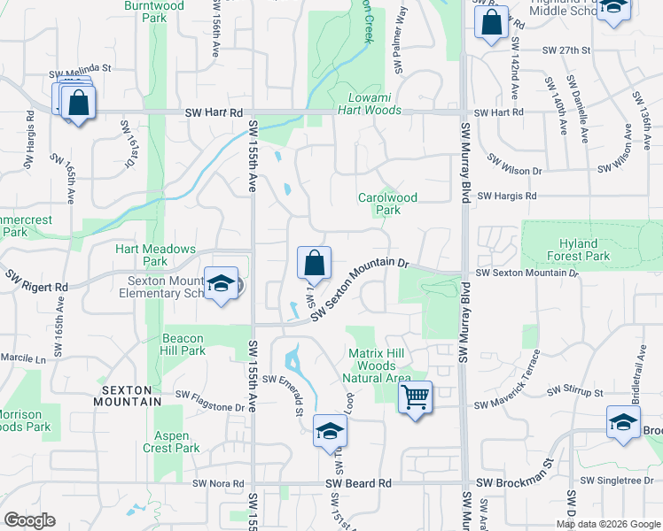 map of restaurants, bars, coffee shops, grocery stores, and more near 15140 Southwest Gibraltar Court in Beaverton