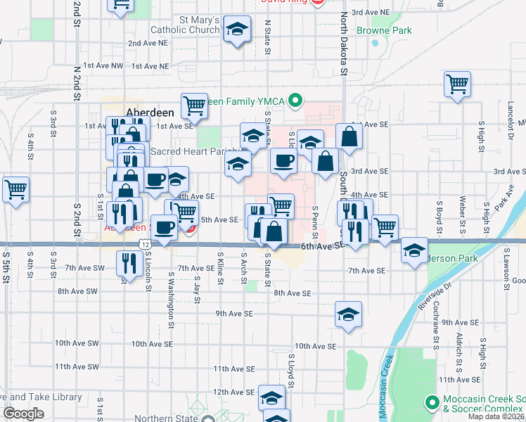 map of restaurants, bars, coffee shops, grocery stores, and more near in Aberdeen