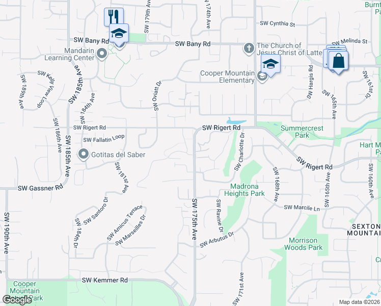 map of restaurants, bars, coffee shops, grocery stores, and more near 8156 Southwest Oldham Drive in Beaverton