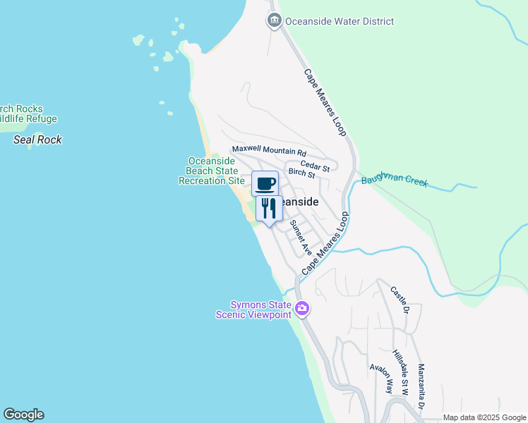 map of restaurants, bars, coffee shops, grocery stores, and more near 1825 Rosenberg Loop in Tillamook