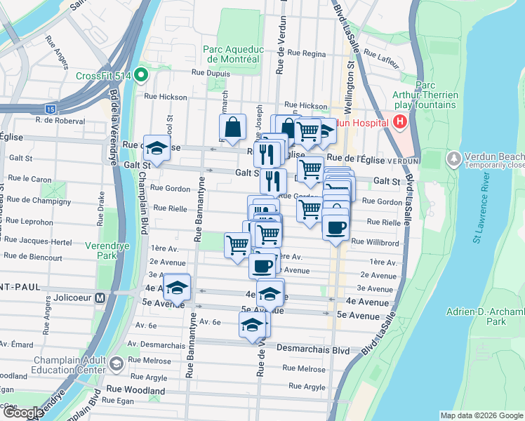 map of restaurants, bars, coffee shops, grocery stores, and more near 4396 Ruelle Quinn in Montréal