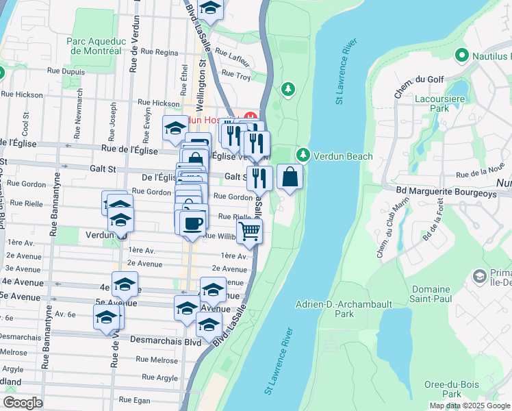 map of restaurants, bars, coffee shops, grocery stores, and more near 4331 Boulevard LaSalle in Montréal