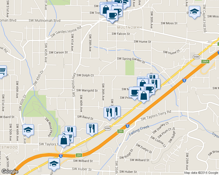 map of restaurants, bars, coffee shops, grocery stores, and more near 8921 SW 35th Ave in Portland