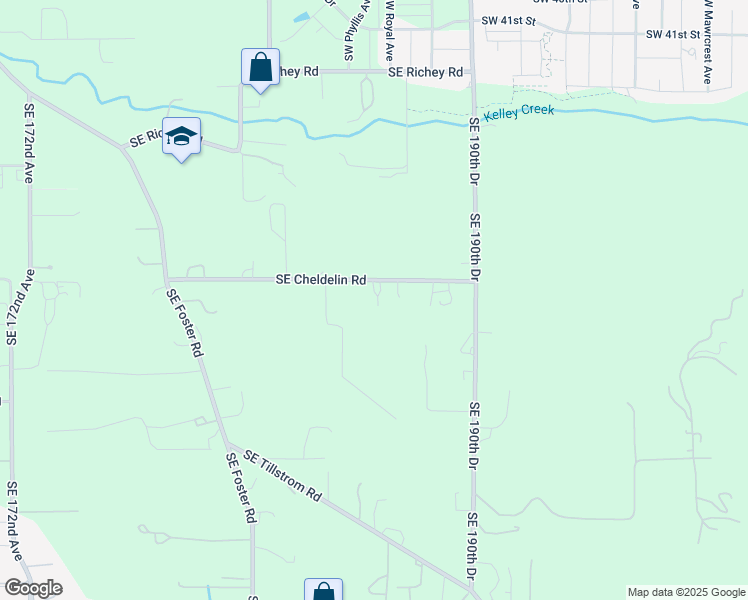 map of restaurants, bars, coffee shops, grocery stores, and more near 18728 Southeast Cheldelin Road in Damascus