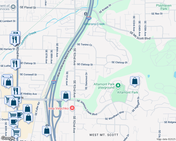 map of restaurants, bars, coffee shops, grocery stores, and more near 9341 Southeast Suncrest Drive in Happy Valley