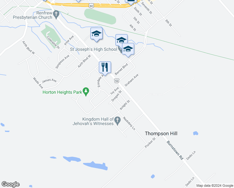map of restaurants, bars, coffee shops, grocery stores, and more near 35 Ivy Avenue in Renfrew
