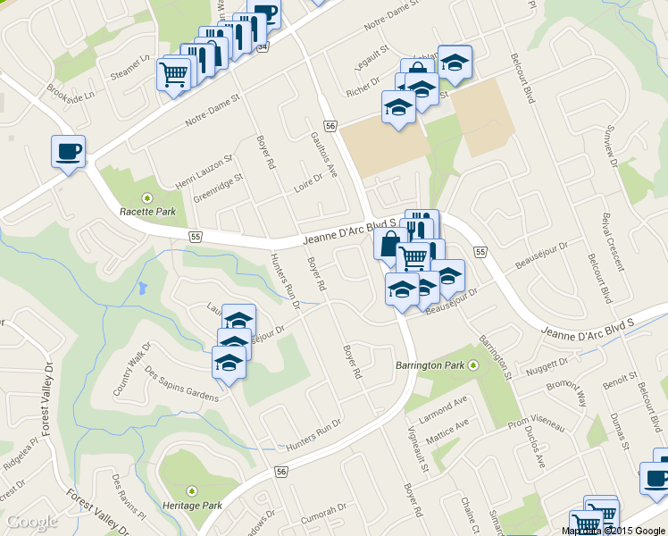 map of restaurants, bars, coffee shops, grocery stores, and more near 6318 Hartland Street in Ottawa