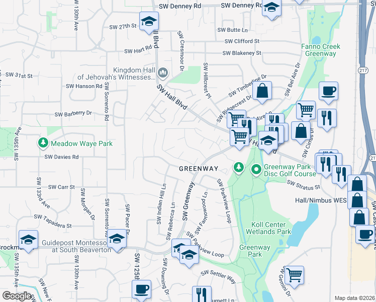 map of restaurants, bars, coffee shops, grocery stores, and more near 12105 Southwest Steamboat Drive in Beaverton