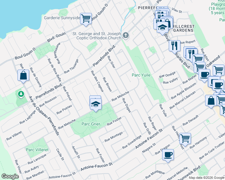 map of restaurants, bars, coffee shops, grocery stores, and more near 4749 Rue Brown in Montréal