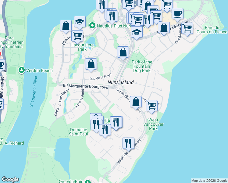 map of restaurants, bars, coffee shops, grocery stores, and more near 224 Rue des Colibris in Montréal