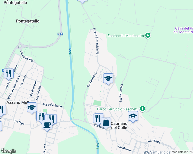 map of restaurants, bars, coffee shops, grocery stores, and more near 13 Via Luigi Einaudi in Provincia di Brescia