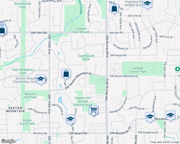 map of restaurants, bars, coffee shops, grocery stores, and more near 14830 Southwest Vulcan Court in Beaverton
