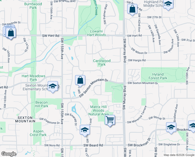 map of restaurants, bars, coffee shops, grocery stores, and more near 14940 Southwest Vulcan Court in Beaverton