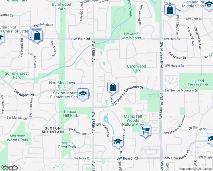 map of restaurants, bars, coffee shops, grocery stores, and more near 8235 Southwest 154th Avenue in Beaverton