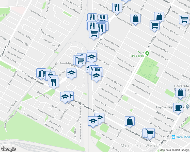 map of restaurants, bars, coffee shops, grocery stores, and more near 5377 Avenue Patricia in Montréal