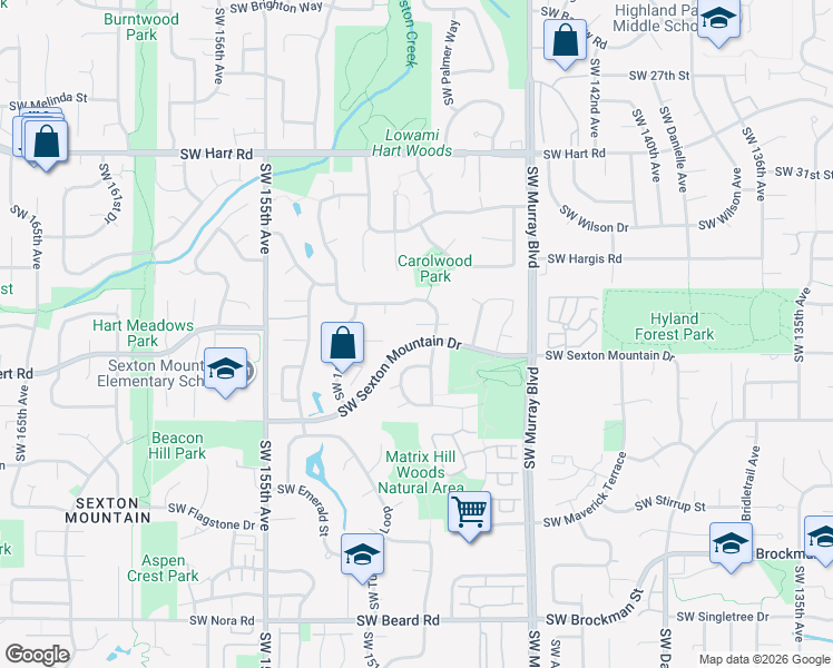 map of restaurants, bars, coffee shops, grocery stores, and more near 14940 Southwest Vulcan Court in Beaverton