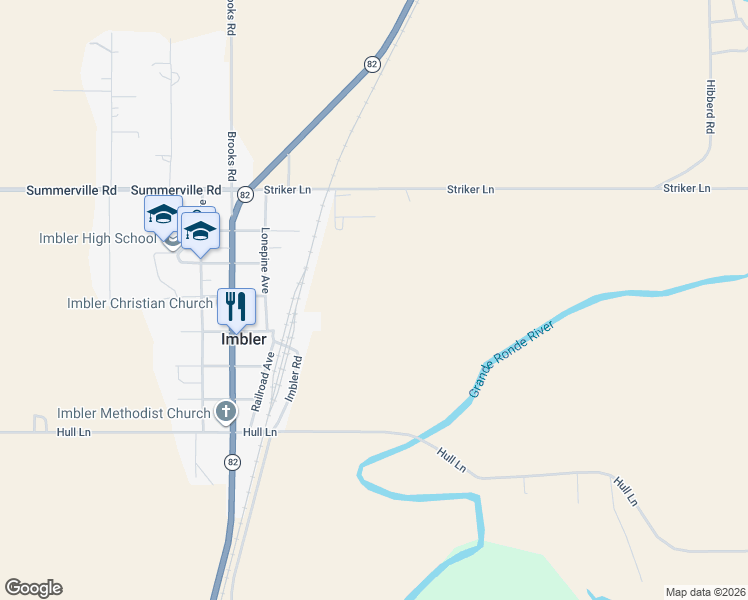 map of restaurants, bars, coffee shops, grocery stores, and more near 65203 Hull Lane in Imbler