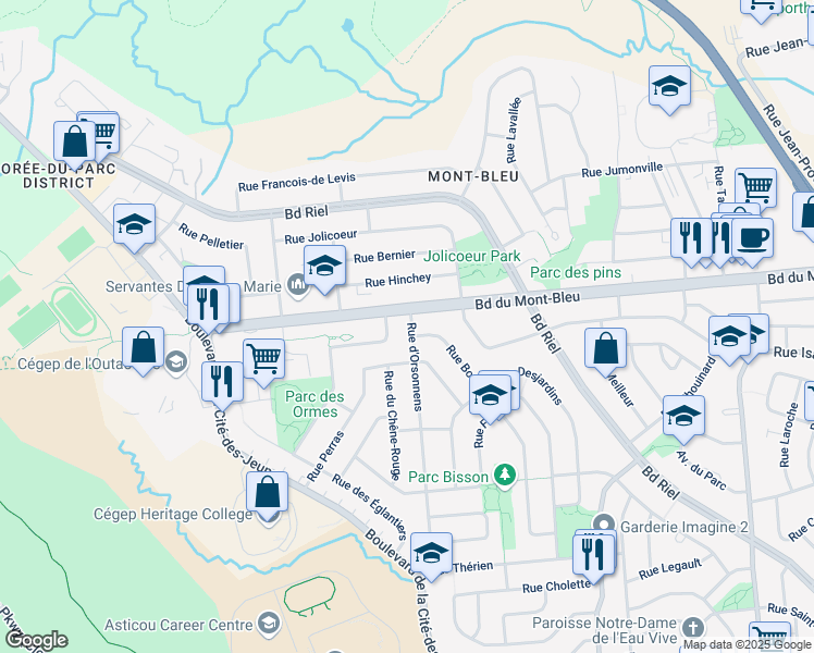 map of restaurants, bars, coffee shops, grocery stores, and more near 73 Rue d'Orsonnens in Gatineau