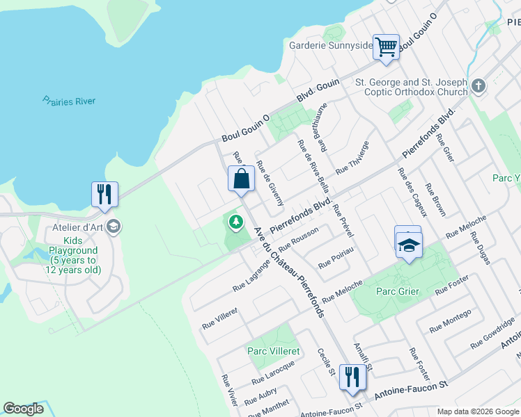 map of restaurants, bars, coffee shops, grocery stores, and more near 18386 Rue Joseph Wilson in Montréal
