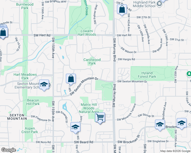 map of restaurants, bars, coffee shops, grocery stores, and more near 14830 Southwest Vulcan Court in Beaverton
