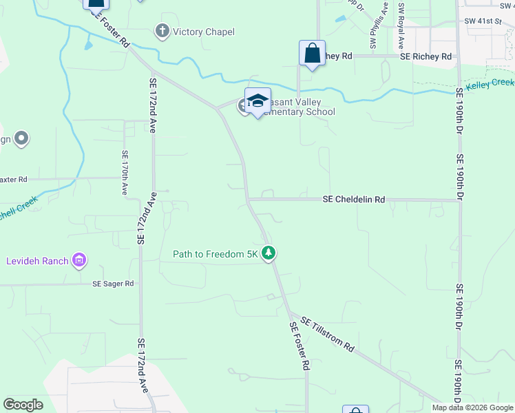 map of restaurants, bars, coffee shops, grocery stores, and more near 17800 Southeast Foster Road in Damascus