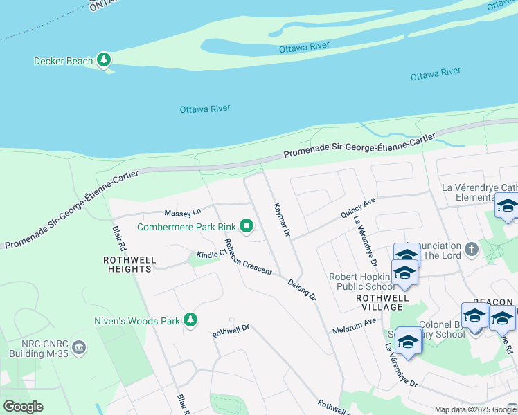map of restaurants, bars, coffee shops, grocery stores, and more near 96 Delong Drive in Ottawa