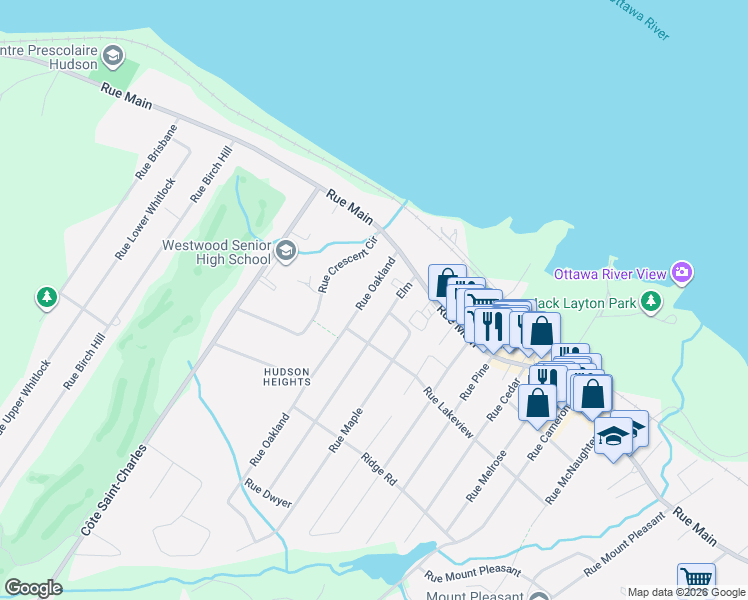 map of restaurants, bars, coffee shops, grocery stores, and more near 71 Rue Oakland in Hudson