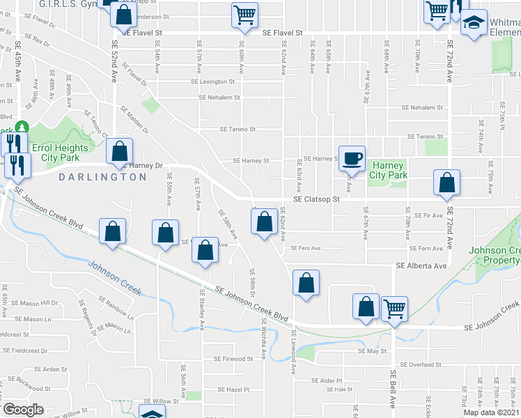 map of restaurants, bars, coffee shops, grocery stores, and more near 8500 Southeast Flavel Drive in Portland