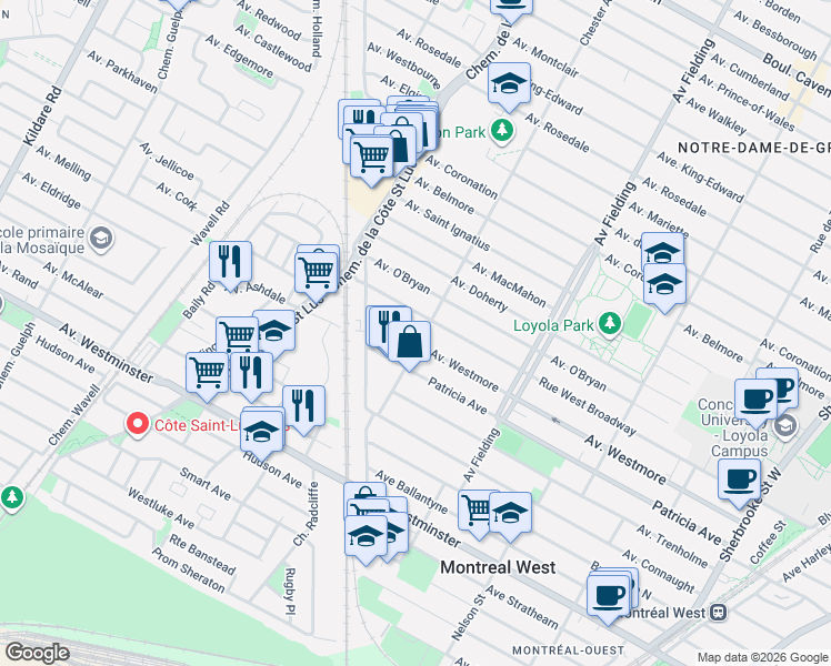 map of restaurants, bars, coffee shops, grocery stores, and more near 7339 Avenue Chester in Montréal