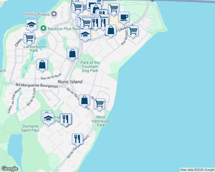 map of restaurants, bars, coffee shops, grocery stores, and more near 150 Rue Berlioz in Montrã©Al