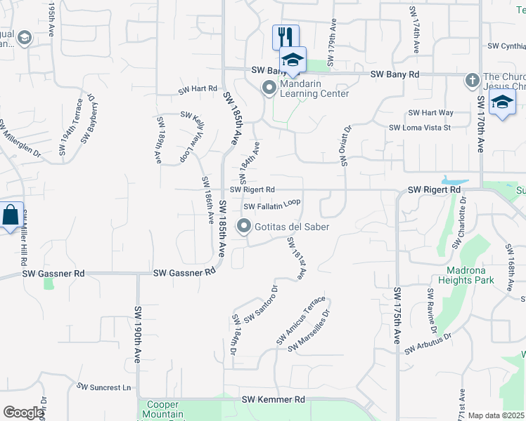map of restaurants, bars, coffee shops, grocery stores, and more near 8235 Southwest 182nd Place in Beaverton