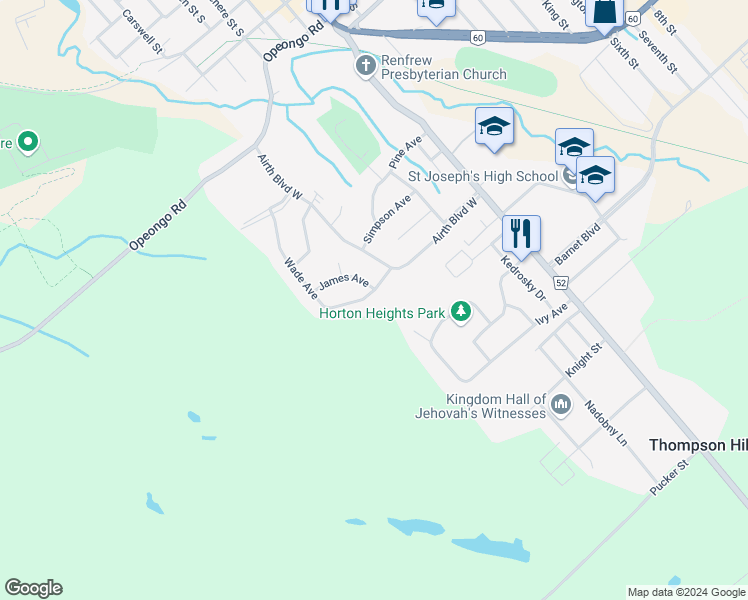 map of restaurants, bars, coffee shops, grocery stores, and more near 241 Wade Avenue in Renfrew