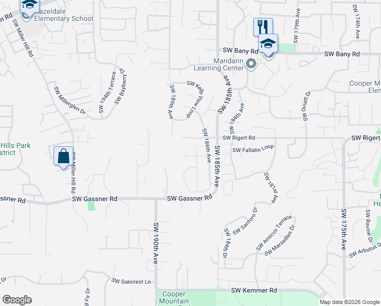 map of restaurants, bars, coffee shops, grocery stores, and more near 18733 Southwest Marko Lane in Beaverton