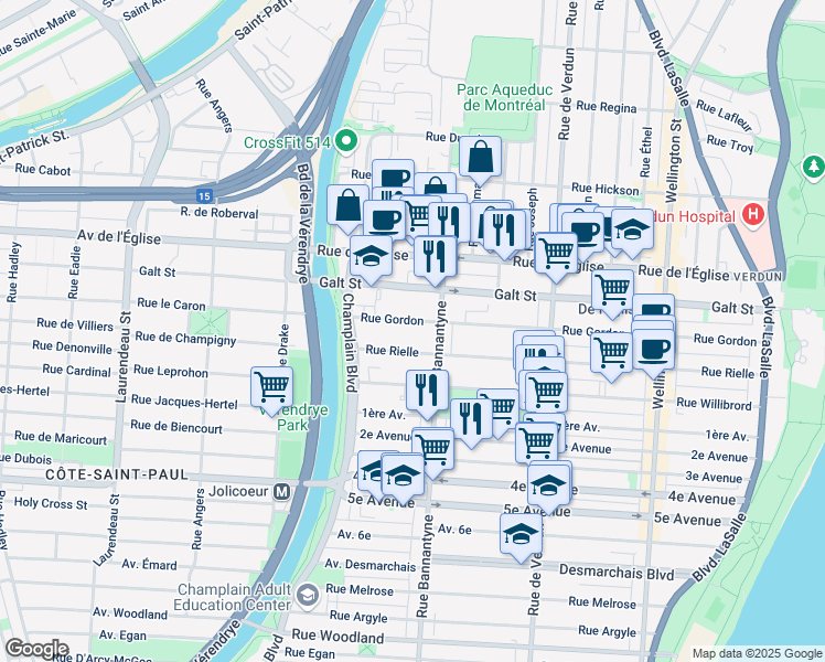 map of restaurants, bars, coffee shops, grocery stores, and more near 1000 Rue Gordon in Montrã©Al