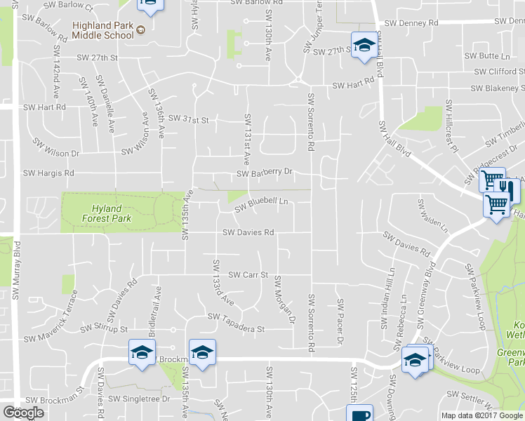 map of restaurants, bars, coffee shops, grocery stores, and more near 8144 Southwest Coral Bell Court in Beaverton