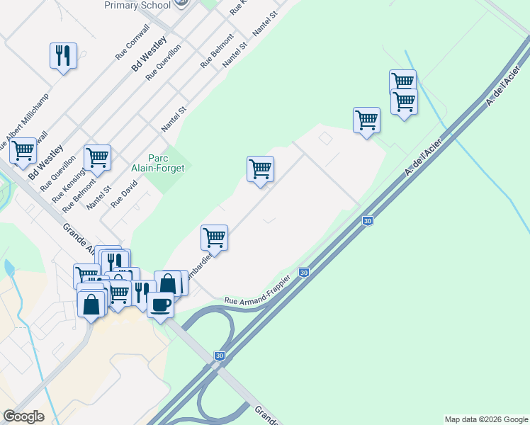 map of restaurants, bars, coffee shops, grocery stores, and more near 5155 Rue J.-A.- Bombardier in Longueuil