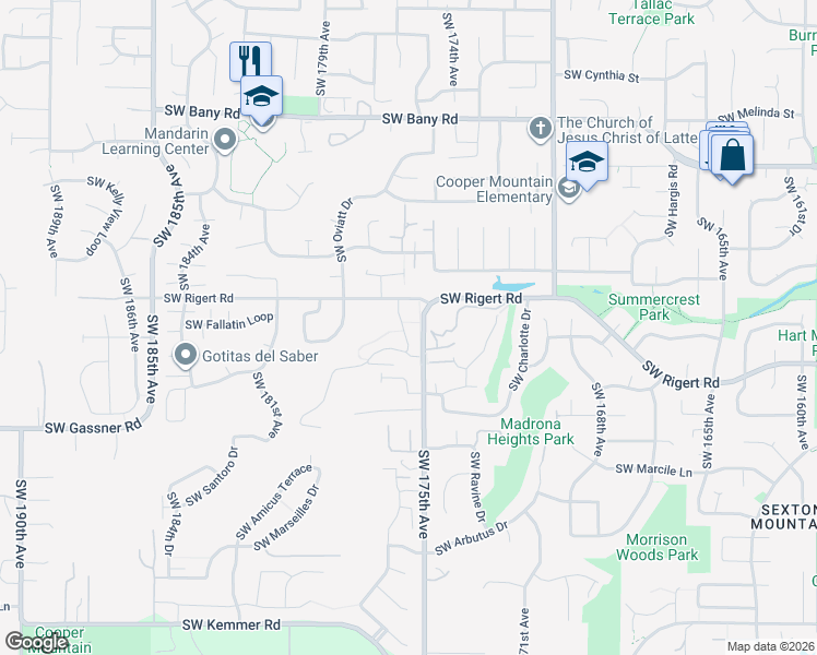 map of restaurants, bars, coffee shops, grocery stores, and more near 8156 Southwest Oldham Drive in Beaverton