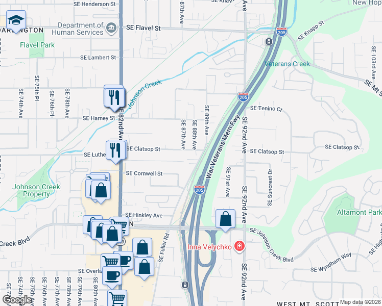 map of restaurants, bars, coffee shops, grocery stores, and more near 8712 Southeast Clatsop Street in Happy Valley