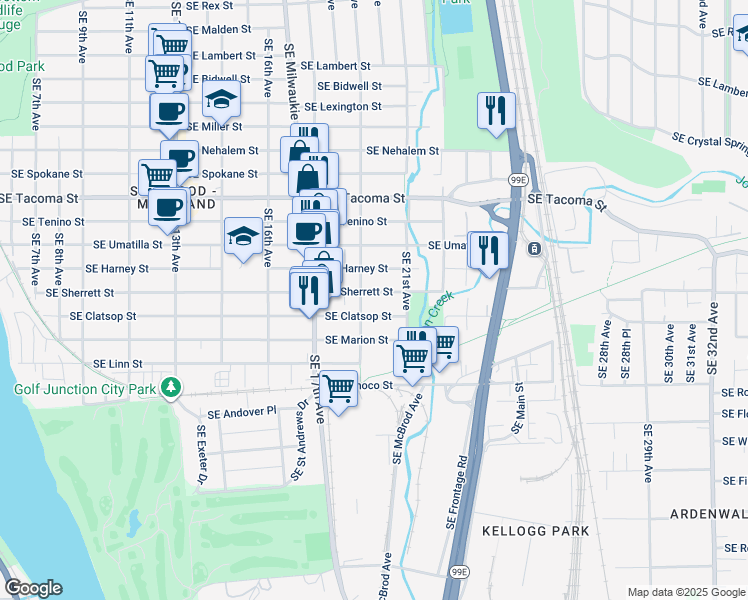 map of restaurants, bars, coffee shops, grocery stores, and more near 1924 Southeast Harney Street in Portland
