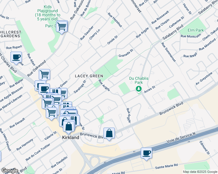 map of restaurants, bars, coffee shops, grocery stores, and more near 99 Rue Meridian in Kirkland